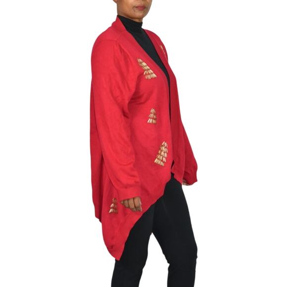 Michael Simon Cardigan Sweater Red Duster Beaded Christmas Asymmetric Plus 1X - Picture 10 of 15